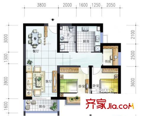 菁華名門 戶型圖 2室2廳1衛(wèi)