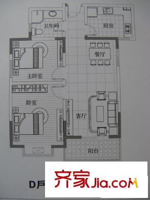 錦園君逸D戶型圖 2室2廳1衛(wèi)1廚
