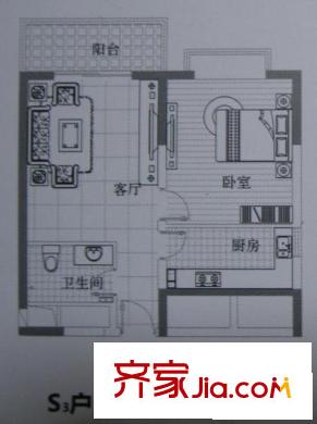 錦園君逸6、7號(hào)樓S3戶(hù)型 1室2廳1衛(wèi)1廚