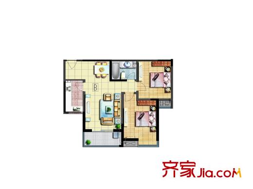 錦園君逸12、17、6號(hào)樓B戶(hù)型 2室2廳1衛(wèi)1廚