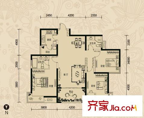 龍湖紫都城戶型圖戶型圖 3室2廳2衛(wèi)1廚