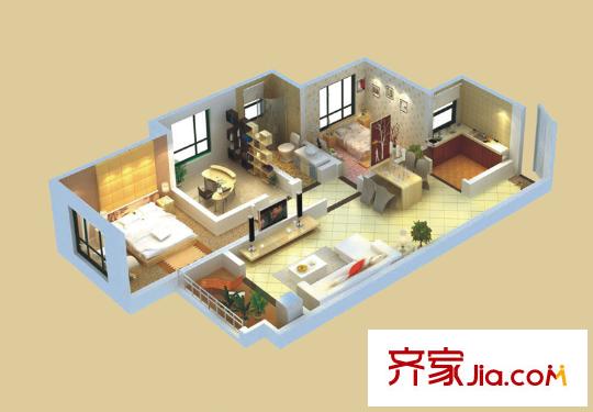 龍湖紫都城戶型圖9號樓戶型三維圖 3室2廳1衛(wèi)1廚