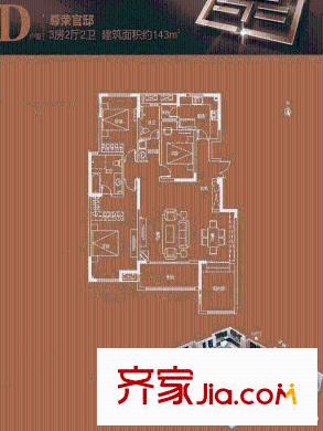 萬(wàn)科金域曲江戶型圖D戶型 3室2廳2衛(wèi)1廚