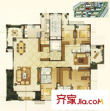 萬(wàn)科金域曲江戶型圖J戶型 4室4廳4衛(wèi)5廚