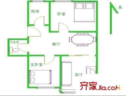 明德門小區(qū) 2室 戶型圖