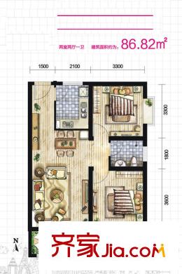 太白小區(qū) 戶型圖 2室2廳1衛(wèi) 86平方米
