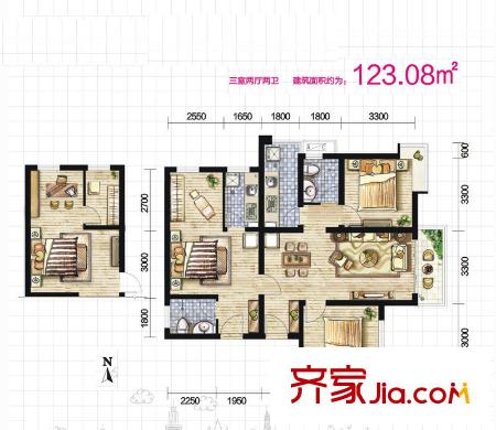 公園天下 戶型圖 3室2廳2衛(wèi)
