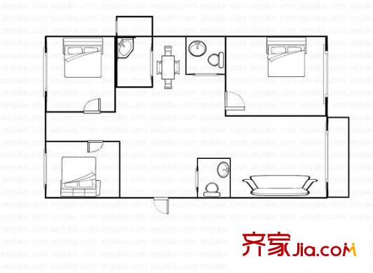 錦園小區(qū) 戶型圖 3室2廳2衛(wèi) 