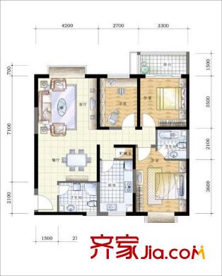 菁華名門 戶型圖 3室2廳2衛(wèi) 