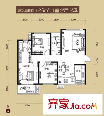 龍湖紫都城戶型圖10號樓 125平米戶型 3室2廳2衛(wèi)1廚