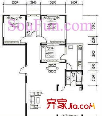 高科新花園戶(hù)型圖3-6號(hào)樓E2戶(hù)型 4室2廳2衛(wèi)1廚