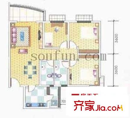 旭景碧澤園戶型圖3室2廳2衛(wèi)1廚