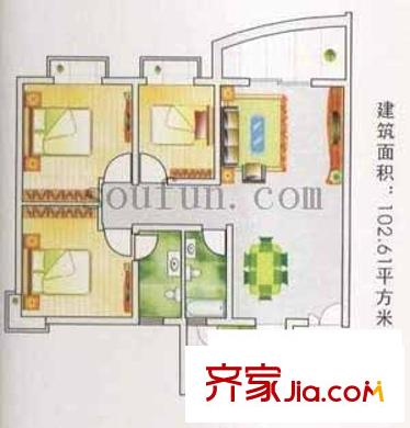 旭景碧澤園戶型圖3室2廳2衛(wèi)1廚