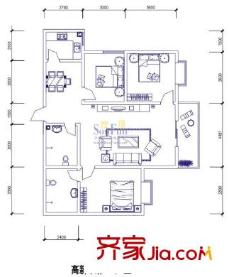 華府新桃園戶型圖C戶型 3室2廳2衛(wèi)1廚