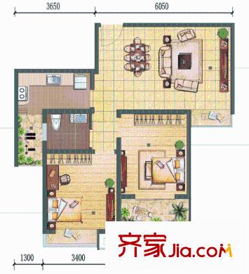 新里魏瑪公館戶型圖精致兩房 2室2廳1衛(wèi)1廚