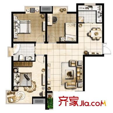 沁水新城 3室 戶型圖