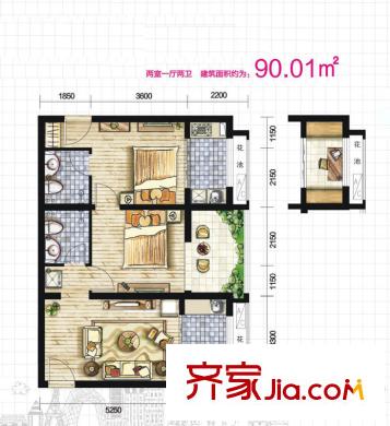 太白小區(qū) 戶型圖 2室1廳1衛(wèi) 90平方米