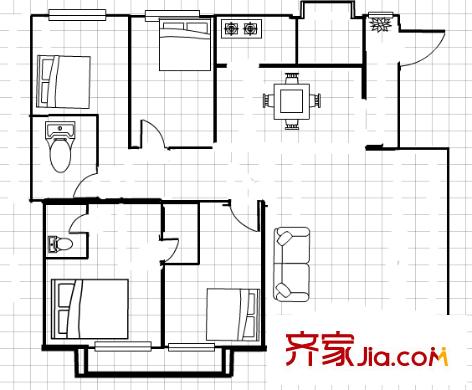 金地芙蓉世家 戶型圖 4室2廳2衛(wèi) 