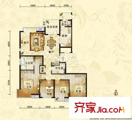 金地芙蓉世家 戶型圖 4室2廳2衛(wèi) 