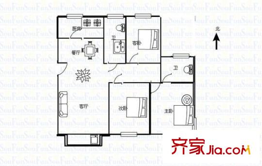 陽光小區(qū) 戶型圖 3室2廳2衛(wèi) 