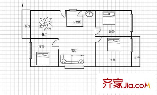 唐園小區(qū) 3室 戶型圖