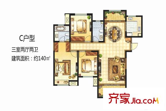 陽光城西咸壹號(hào)高層C戶型 3室2廳2衛(wèi)1廚