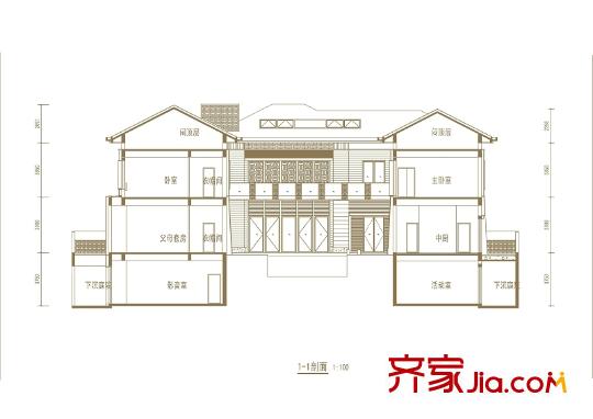 華僑城?108坊小獨(dú)棟1-1剖面 5室2廳4衛(wèi)1廚