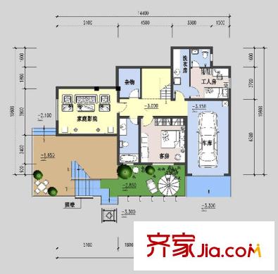 紫薇山莊D戶型 坡地北入口平面圖 1室1廳1衛(wèi)