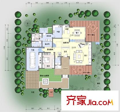 紫薇山莊B戶型 平地南入口平面圖 1室2廳2衛(wèi)2廚