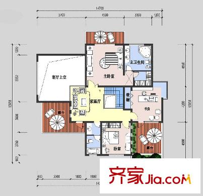 紫薇山庄a户型 一层平面图 3室1厅2卫