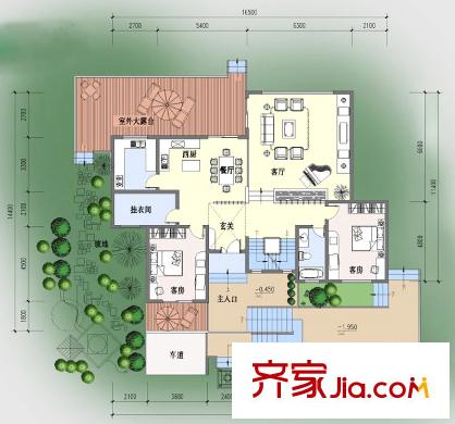 紫薇山莊D戶型 一層平面圖 2室2廳1衛(wèi)2廚