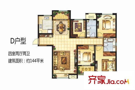 陽光城西咸壹號高層D戶型 4室2廳2衛(wèi)1廚
