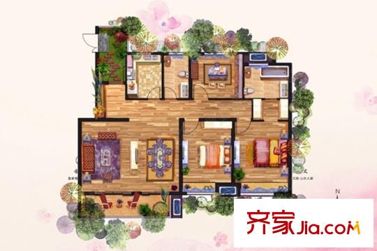綠地驪山花城洋房135平米戶型 3室2廳2衛(wèi)1廚