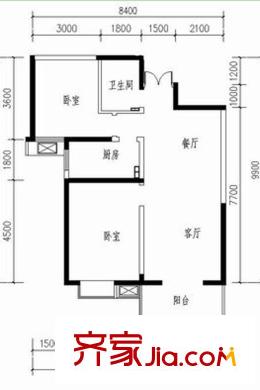 廣廈水岸東方13#高層戶型 2室2廳1衛(wèi)1廚