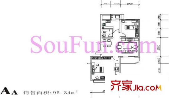 高科新花園戶(hù)型圖1-2號(hào)樓Aa戶(hù)型 2室1廳1衛(wèi)1廚