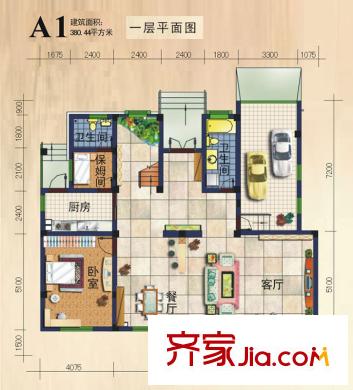 提香溪谷戶型圖A1戶型一層平面圖 2室2廳2衛(wèi)1廚
