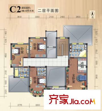 提香溪谷戶型圖C2戶型二層平面圖 4室2衛(wèi)