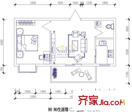 華府新桃園戶型圖NO生活館C戶型圖 1室1廳1衛(wèi)1廚