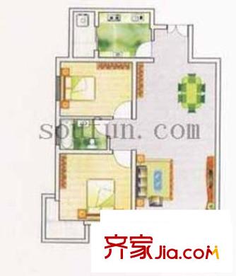 旭景碧澤園戶型圖2室2廳1衛(wèi)1廚