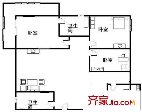 城市風(fēng)景夏日景色 戶型圖 3室2廳2衛(wèi)1廚