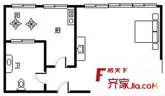 城市風(fēng)景夏日景色 戶型圖 1室1廳1廚1衛(wèi)
