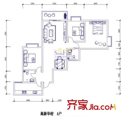 華府新桃園戶型圖A戶型 3室2廳2衛(wèi)1廚