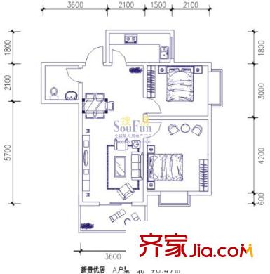 華府新桃園戶型圖新貴優(yōu)居A戶型 2室2廳1衛(wèi)1廚