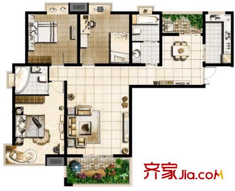 沁水新城 3室 戶型圖