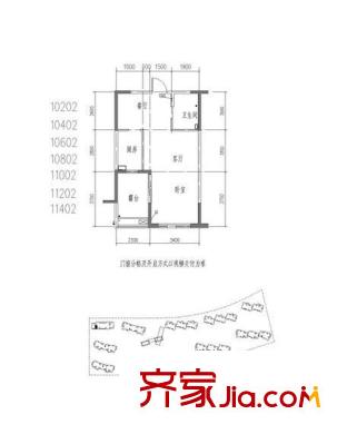 金地湖城大境戶型圖 1室2廳1衛(wèi)1廚