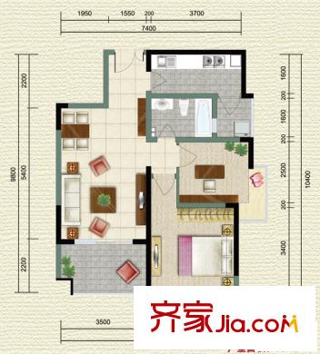 紫薇希望城戶型圖標(biāo)準(zhǔn)層戶型圖 2室2廳1衛(wèi)1廚