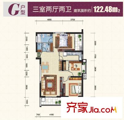 東方米蘭戶型圖8#樓G戶型 3室2廳2衛(wèi)1廚