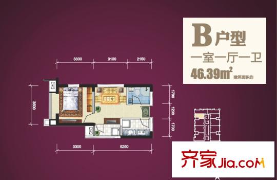 東方米蘭戶型圖8#樓B戶型 1室1廳1衛(wèi)1廚