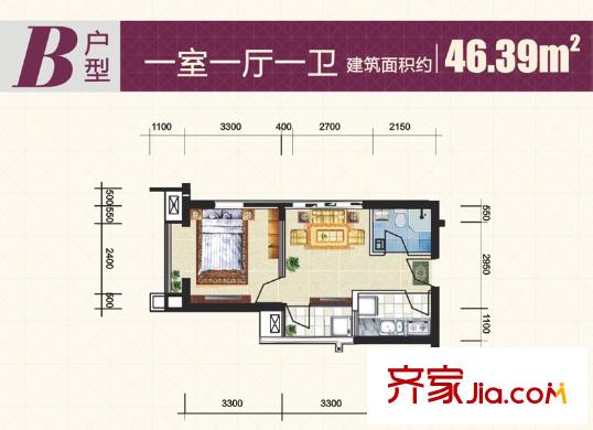 東方米蘭戶型圖8#樓B戶型 1室1廳1衛(wèi)1廚