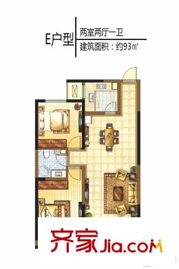 陽光城西咸壹號(hào)高層E戶型 2室2廳1衛(wèi)1廚